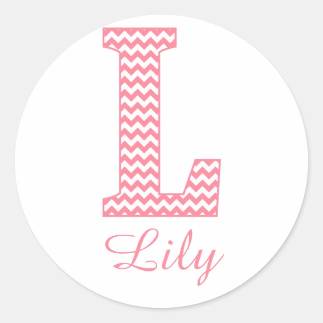 Preppy Classic Pink Chevon Letter L Monogram Runder Aufkleber (Vorderseite)