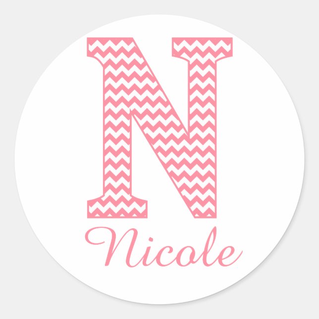 Preppy Classic Pink Chevon Letter N Monogram Runder Aufkleber (Vorderseite)