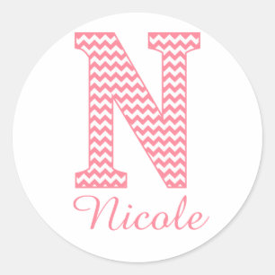 Preppy Classic Pink Chevon Letter N Monogram Runder Aufkleber