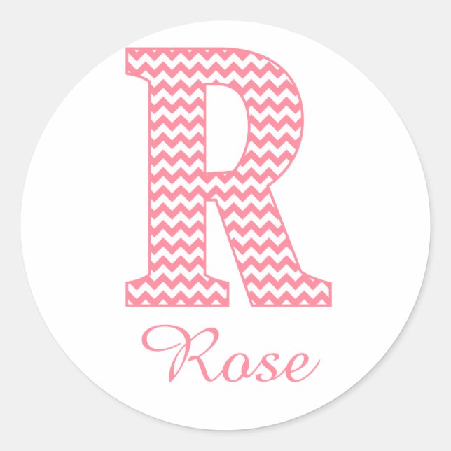 Preppy Classic Pink Chevon Letter R Monogram Runder Aufkleber (Vorderseite)