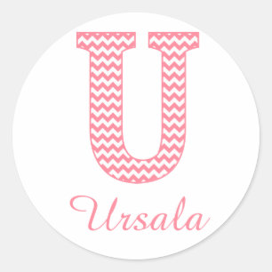 Preppy Classic Pink Chevon Letter U Monogram Runder Aufkleber