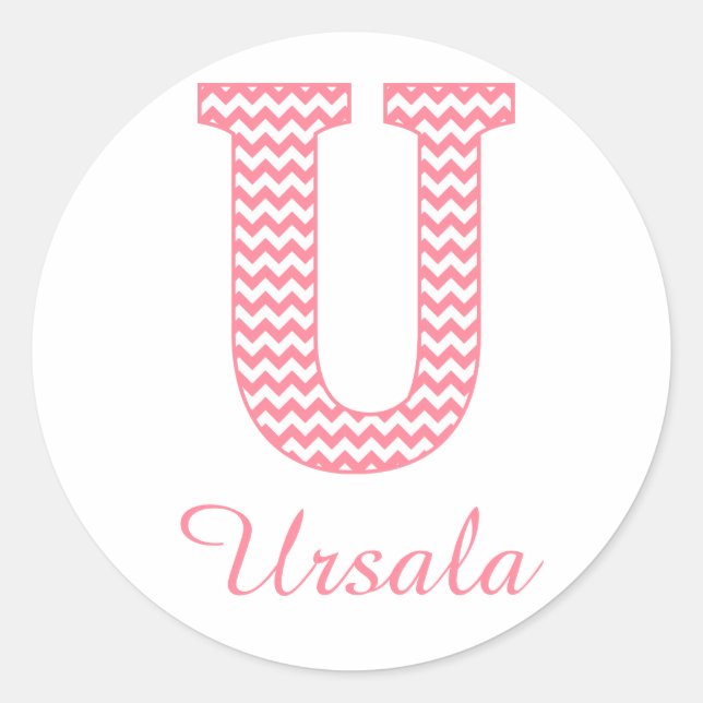 Preppy Classic Pink Chevon Letter U Monogram Runder Aufkleber (Vorderseite)