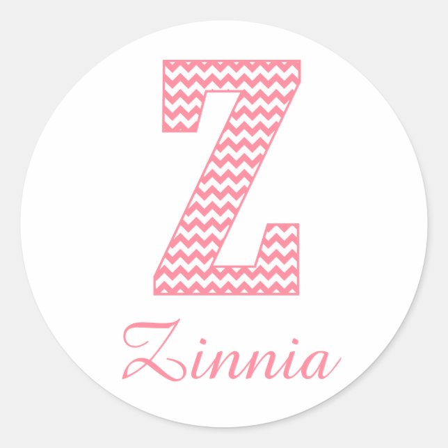 Preppy Classic Pink Chevon Letter Z Monogram Runder Aufkleber (Vorderseite)