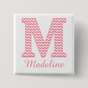 Preppy Classic Pink Zickzack Letter M Monogramm Button