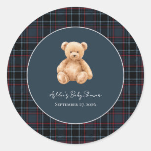 Preppy Classic Teddy Bear Baby Shower  Runder Aufkleber