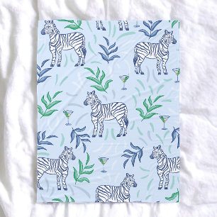 Preppy Classic Zebras und Martinis Blau  Fleecedecke
