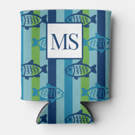 Preppy Coastal Fish Green Blue Stripe Dosenkühler