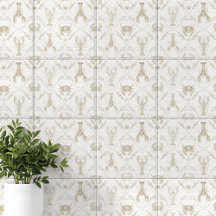 Preppy Coastal Lobsters and Crabs in Sandy Beige