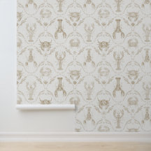 Preppy Coastal Lobsters and Crabs in Sandy Beige