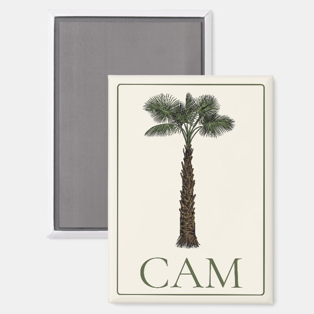 Preppy Coastal Palm Tree Monogram Magnet (Vorderseite/Rückseite)