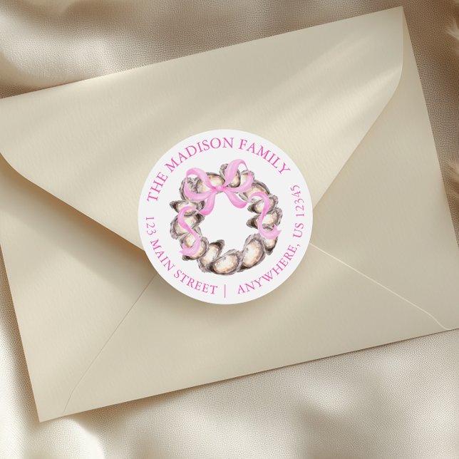 Preppy Coaster Oyster Bow Wreath Weihnachtsadresse Runder Aufkleber (Von Creator hochgeladen)