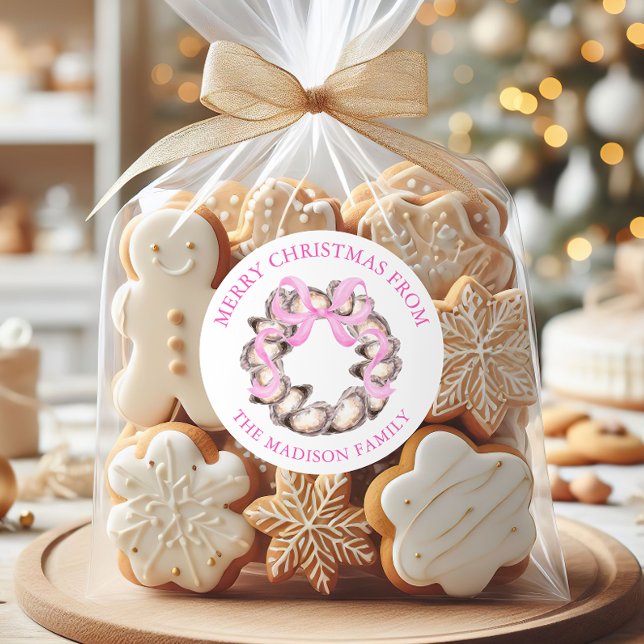 Preppy Coaster Oyster Bow Wreath Weihnachtsadresse Runder Aufkleber (Von Creator hochgeladen)