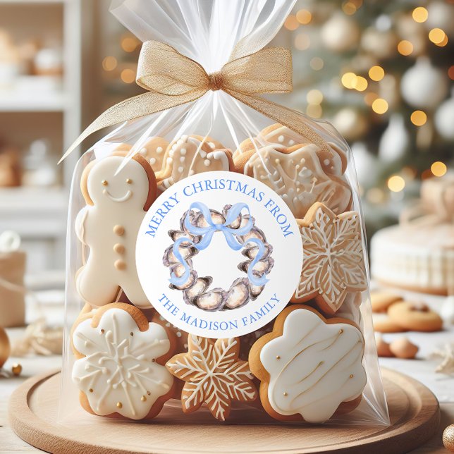 Preppy Coaster Oyster Bow Wreath Weihnachtsadresse Runder Aufkleber (Von Creator hochgeladen)