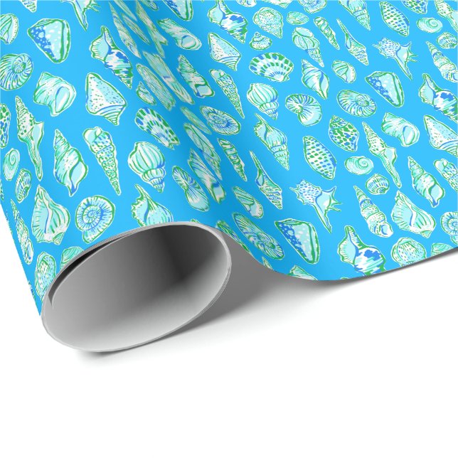 Preppy Coastes Muscheln am blauen Meer Geschenkpapier (Rolleneckpunkt)