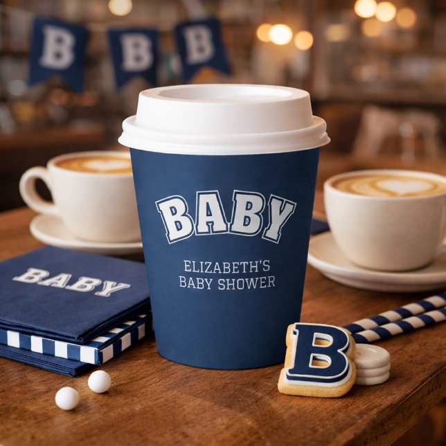Preppy Collegiate Varsity Navy Baby Shower Pappbecher (Preppy Collegiate Varsity Navy Baby Shower Paper Cups)