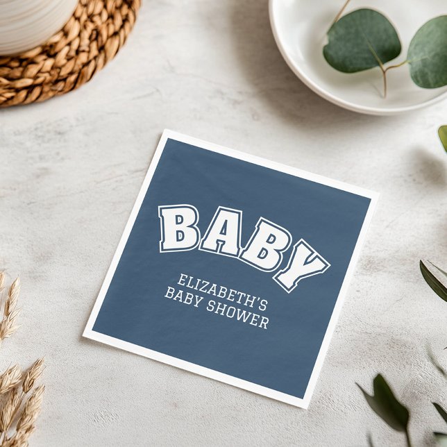 Preppy Collegiate Varsity Navy Baby Shower Serviette (Preppy Collegiate Varsity Navy Baby Shower Napkins)