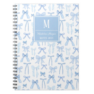 Preppy Coquette Blue Bows Monogram Personalisiert Notizblock