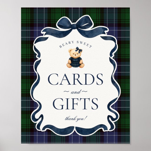Preppy Coquette Bow Bear Plaid Cards & Gifts Poster (Vorne)