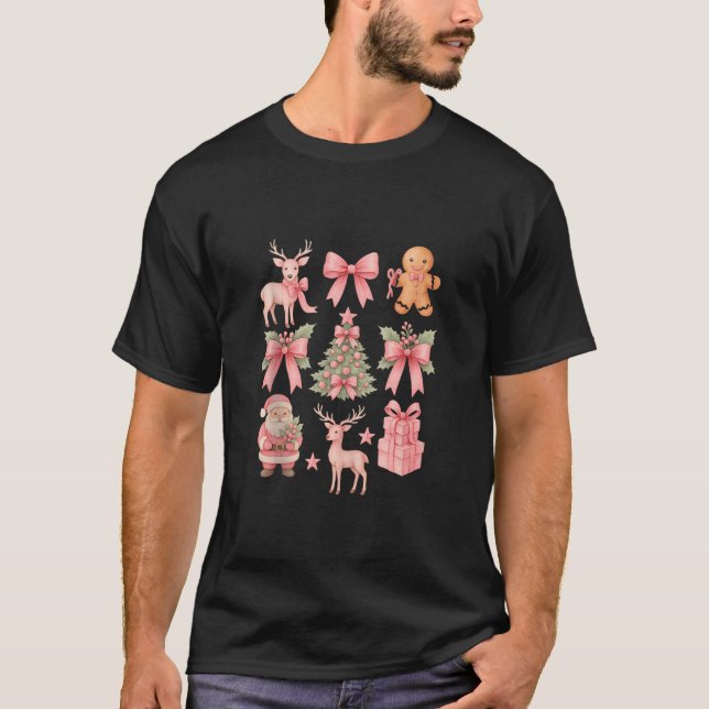 Preppy Coquette Bow Pink Christmas Tree Santa Ging T-Shirt (Vorderseite)