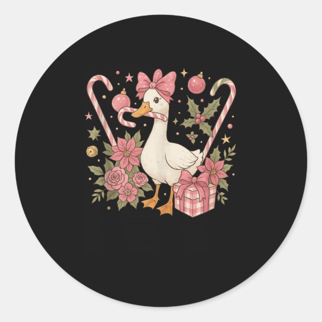 Preppy Coquette Goose Christmas 2025 Family Matchi Runder Aufkleber (Vorderseite)