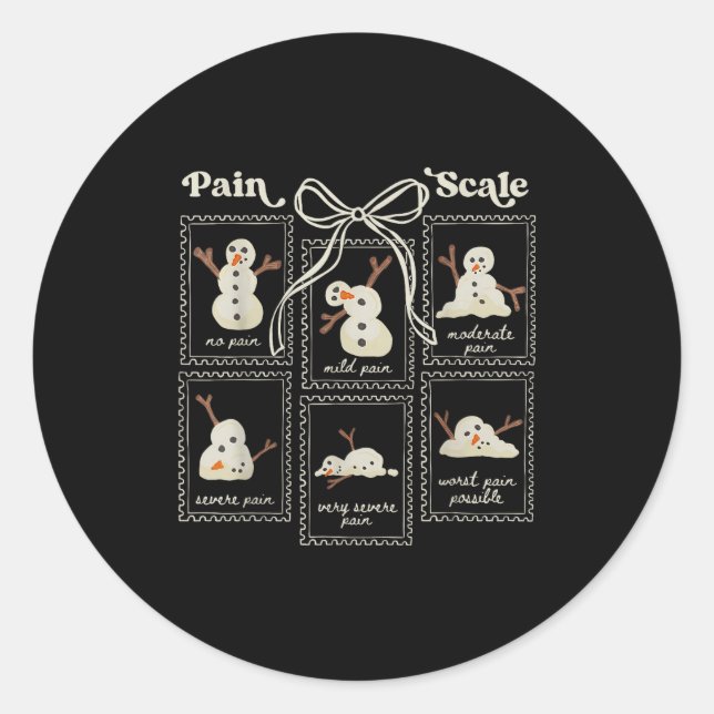 Preppy Coquette Pain Scale Stamps Snowmen Trauma E Runder Aufkleber (Vorderseite)