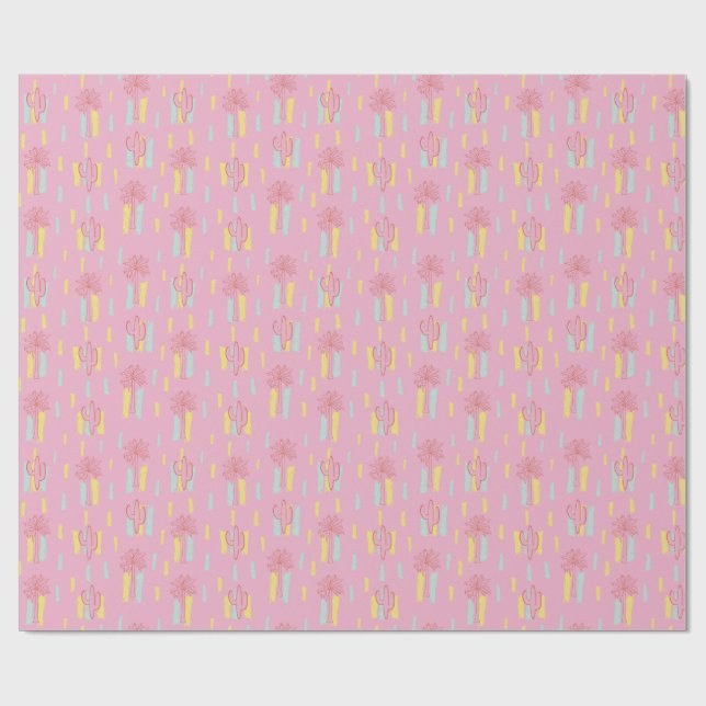 Preppy Coquette Retro Palme Trees & Cactus Pattern Geschenkpapier (Flach)