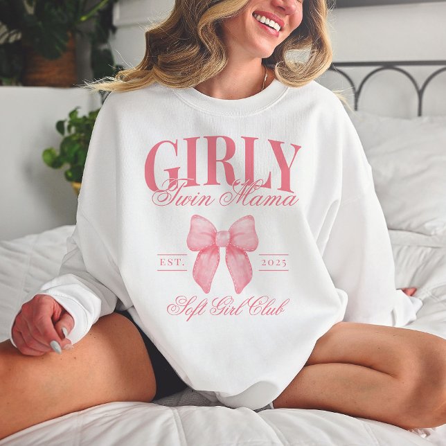 Preppy Coquette Twin Mama Custom Girl Mama Pink Sweatshirt (Von Creator hochgeladen)