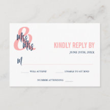 Preppy Coral & Navy Mme & Mme Wedding RSVP