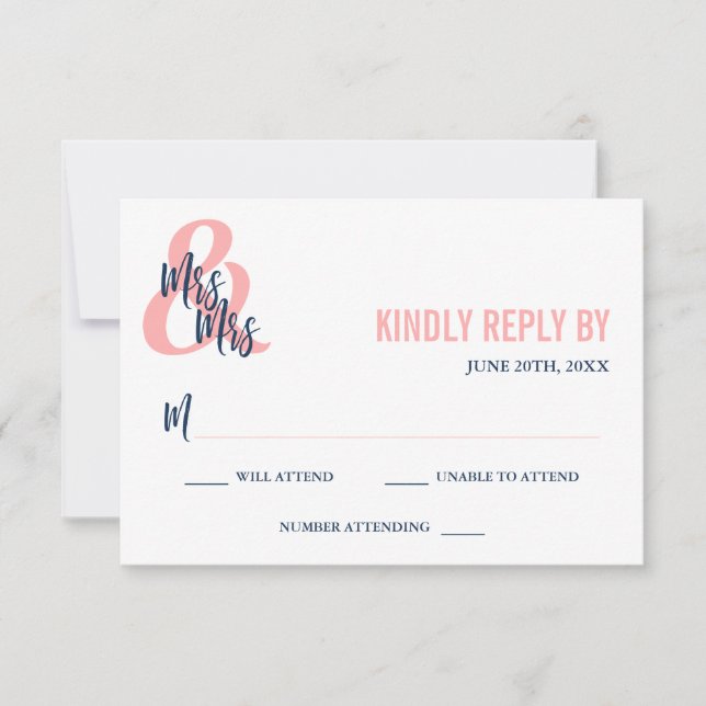 Preppy Coral & Navy Mme & Mme Wedding RSVP (Devant)