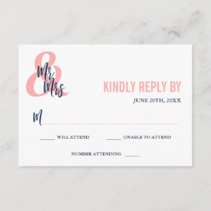 Preppy Coral & Navy Mr & Mrs. Wedding RSVP