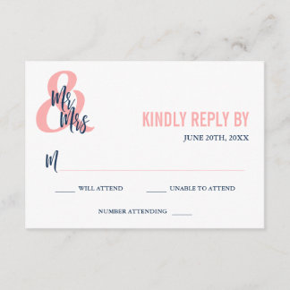Preppy Coral & Navy Mr & Mrs. Wedding RSVP
