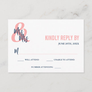 Preppy Coral & Navy Mrs & Mrs. Wedding RSVP