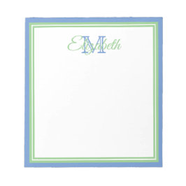 Preppy Cornflower Blue und Sage Green Monogram Notizblock