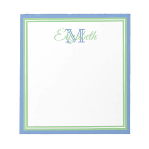 Preppy Cornflower Blue und Sage Green Monogram Notizblock