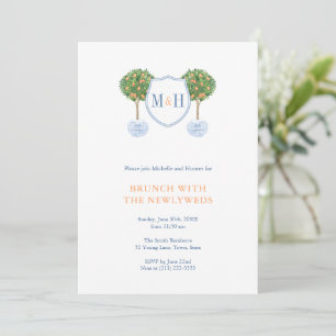 Preppy Couples Monogram NewlyWeds Brunch-Party Einladung