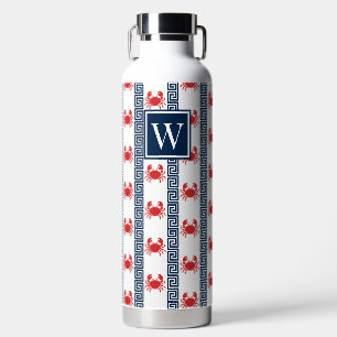 Preppy Crab - Griechischer Schlüssel Rot & Navy Mo Trinkflasche
