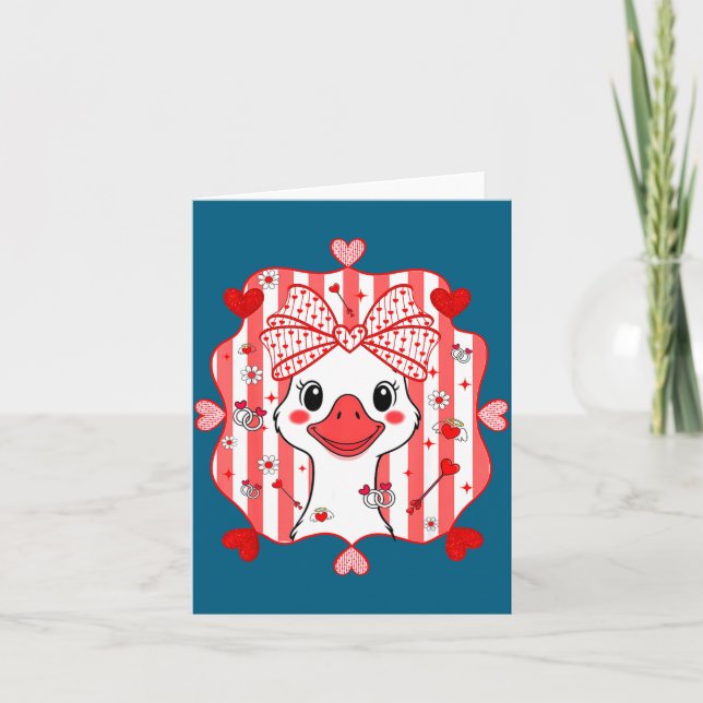 Preppy Cute Goose Coquette Bow Valentine's Day Wom Karte (Vorderseite)