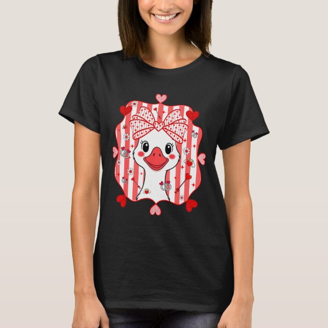 Preppy Cute Goose Coquette Bow Valentine's Day Wom T-Shirt (Vorderseite)