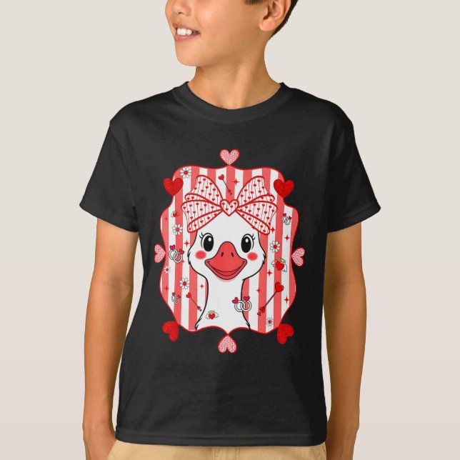 Preppy Cute Goose Coquette Bow Valentine's Day Wom T-Shirt (Vorderseite)
