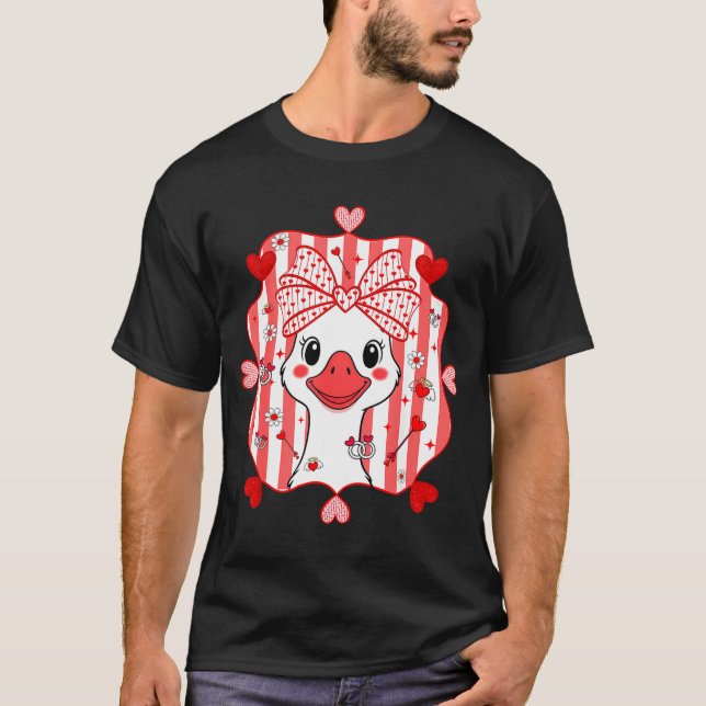 Preppy Cute Goose Coquette Bow Valentine's Day Wom T-Shirt (Vorderseite)