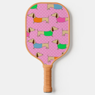 Preppy-Dackeln auf Polka-Punkten Pickleball Schläger