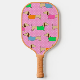 Preppy-Dackeln auf Polka-Punkten Pickleball Schläger
