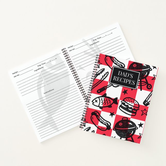 Preppy Dad Grilling Pattern – BBQ Doodles (Check)  Notizbuch (Innenseite)