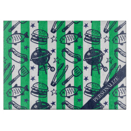Preppy Dad Grilling Pattern – BBQ Doodles (Stripe) Schneidebrett
