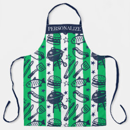 Preppy Dad Grilling Pattern – BBQ Doodles (Stripe) Schürze