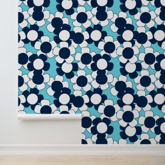 Preppy Daisy Allover Bloom – Navy & Türkis Tapete