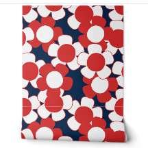 Preppy Daisy Allover Bloom – Rot, Weiß & Navy