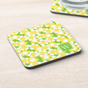 Preppy Daisy Bloom – Gelbe und Limettengrüne Monog Getränkeuntersetzer