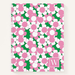 Preppy Daisy Bloom – Rosa und grünes Monogramm Notizbuch