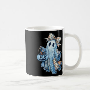 Preppy Denim Floral Fall Ghost Boo Denim Patchwork Kaffeetasse
